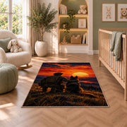Soldier and K9 Partner rug in a nursery with a crib and armchair