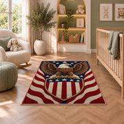 Patriotic Eagle Shield rug in a nursery with a crib and armchair