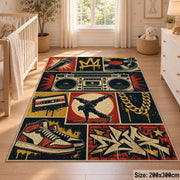 Hip Hop Street Music Collage area rug in navy, red and gold, view 3