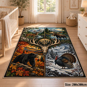 Stag Compass Wilderness Panels area rug in autumn orange, green and cream, view 3