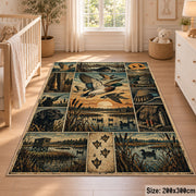 Hunter's Woodland Scene Collage area rug in muted green, tan and ochre, view 3