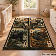 Wildlife Playing Card Panels area rug in cream, sage and dark brown, view 3
