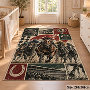 Horse Racing Trophy Collage area rug in cream, burgundy and charcoal, view 3