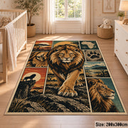 Majestic Lion Savanna Collage area rug in golden brown, sage and blue, view 3