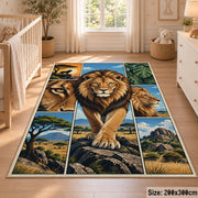 Walking Lion Landscape Panels area rug in gold, deep blue and green, view 3