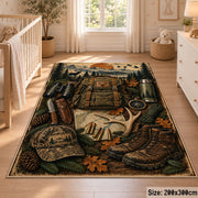 Hunting Boots and Woodland Gear area rug in earth brown, olive and tan, view 3