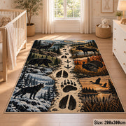 Animal Tracks and Mountain Wildlife area rug in slate blue, cream and rust, view 3