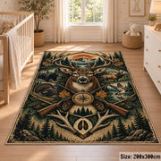 Deer Antler Compass Emblem area rug in pine green, tan and copper, view 3