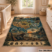 Wilderness Landscape Map area rug in muted blue, tan and green, view 3