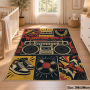 Classic Hip Hop Music Grid area rug in gold, navy and burgundy, view 3