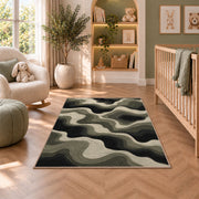 Abstract Wavy Area Rug, Black Beige Flowing Lines Rug, Modern Organic Living Room Decor - Image 3