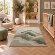 Abstract Mountain Wave Area Rug, Sage Green Layered Landscape Rug, Modern Neutral Decor - Image 3