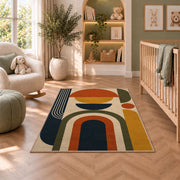 Mid Century Geometric Area Rug, Orange Olive Arch Shapes Rug, Retro Modern Room Decor - Image 3