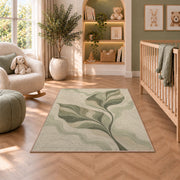 Botanical Branch Area Rug, Sage Green Leaf Pattern Rug, Elegant Neutral Living Room Decor - Image 3