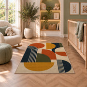 Mid Century Abstract Area Rug, Orange Mustard Geometric Shapes Rug, Modern Retro Decor - Image 3