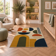 Mid Century Geometric Area Rug, Mustard Rust Arch Shapes Rug, Retro Modern Room Decor - Image 3