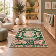 Pink Rose Mahjong Night Rug for Game Room Decor in a nursery seating area