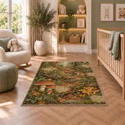 Autumn woodland path with toadstools rug in a nursery seating area