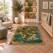 Turquoise treasure island map rug in a nursery seating area