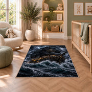 Lantern-lit pirate galleon in a lightning storm rug in a nursery seating area