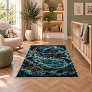 Kraken whirlpool shipwreck rug in a nursery seating area