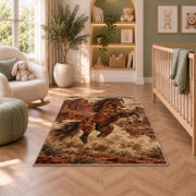 Wild mustang rug in a nursery with a crib and armchair