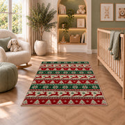 Ugly Christmas Sweater Knit rug in a nursery with a crib and armchair