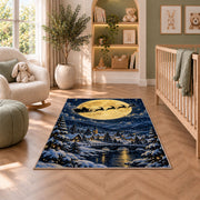 Santa Sleigh Full Moon rug in a nursery with a crib and armchair