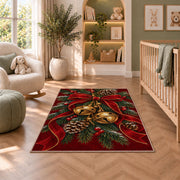 Sleigh Bells and Ribbon rug in a nursery with a crib and armchair