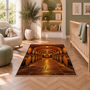 wine cellar barrels rug in a nursery with a crib and armchair