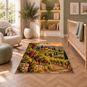 tuscany vineyard rug in a nursery with a crib and armchair