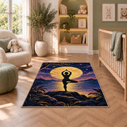 moonlight tree pose rug in a nursery with a crib and armchair