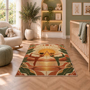 partner yoga boho rug in a nursery with a crib and armchair