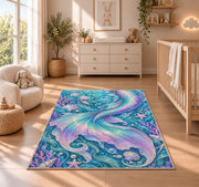 Shimmering Mermaid Tail Rug in a nursery beside a crib and dresser
