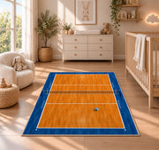 Volleyball Court Top View Rug in a nursery beside a crib and dresser