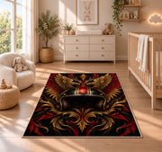 Winged Motorcycle Helmet Rug in a nursery beside a crib and dresser