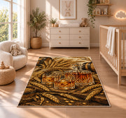 Barley and Whiskey Rug in a nursery beside a crib and dresser