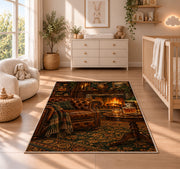 Man Cave Fireplace Rug in a nursery beside a crib and dresser