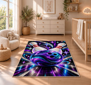 Sparkle Galaxy Bowling Ball Rug in a nursery beside a crib and dresser