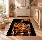 Pouring Whiskey Rug in a nursery beside a crib and dresser