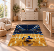 Indoor Volleyball Arena Rug in a nursery beside a crib and dresser