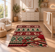Nordic Knit Pattern Rug in a nursery beside a crib and dresser