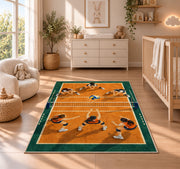 Volleyball Team on Court Rug in a nursery beside a crib and dresser