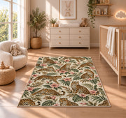 Leopard Pattern with Hibiscus Rug in a nursery beside a crib and dresser