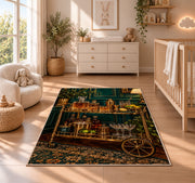 Vintage Bar Cart Rug in a nursery beside a crib and dresser