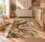Boho Mermaid Rug in a nursery beside a crib and dresser