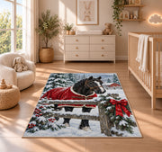Horse in Winter Snow Rug in a nursery beside a crib and dresser