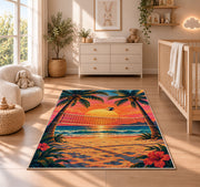 Volleyball Net Between Palms Rug in a nursery beside a crib and dresser