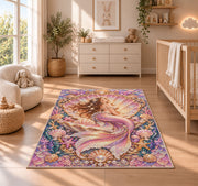 Mermaid in Seashell Frame Rug in a nursery beside a crib and dresser