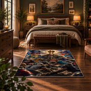 football championship battle scene area rug displayed in a bedroom
